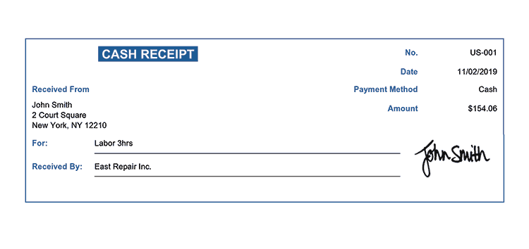 sample receipt form