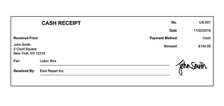 Cash Receipt Template Us Classic White Receipt 