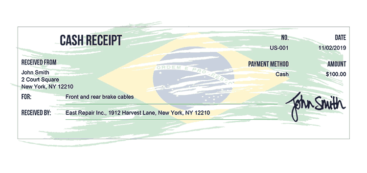 Cash Receipt Template Us Flag Of Brazil Receipt 