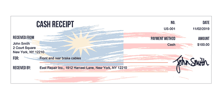 Cash Receipt Template Us Flag Of Malaysia Receipt 