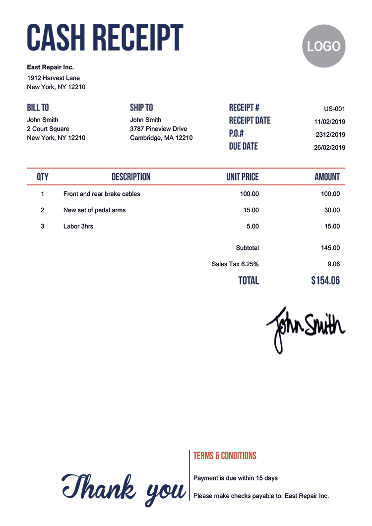 Cash Receipt Template Us Neat 