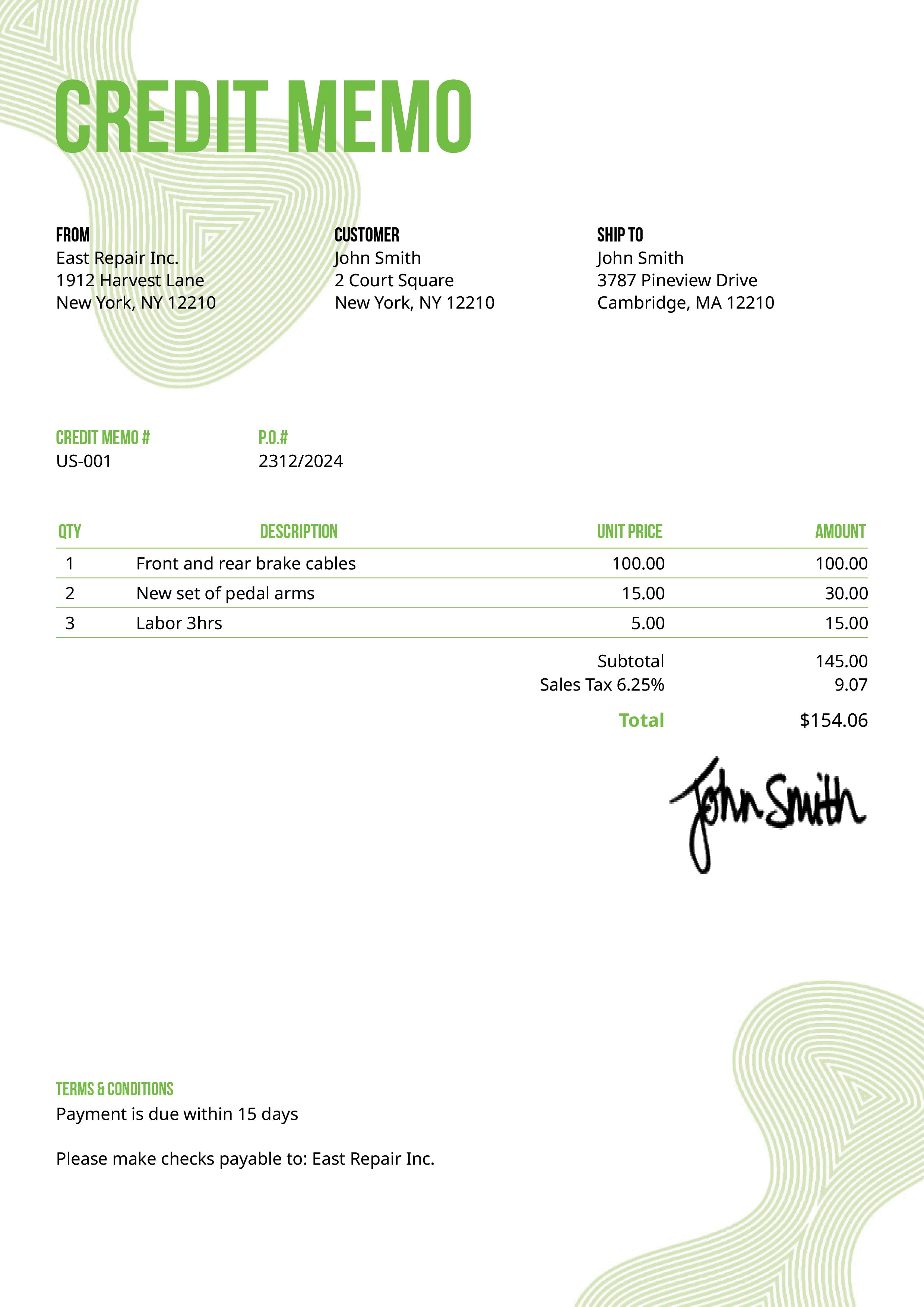 Credit Memo Template Us Blobs Green 