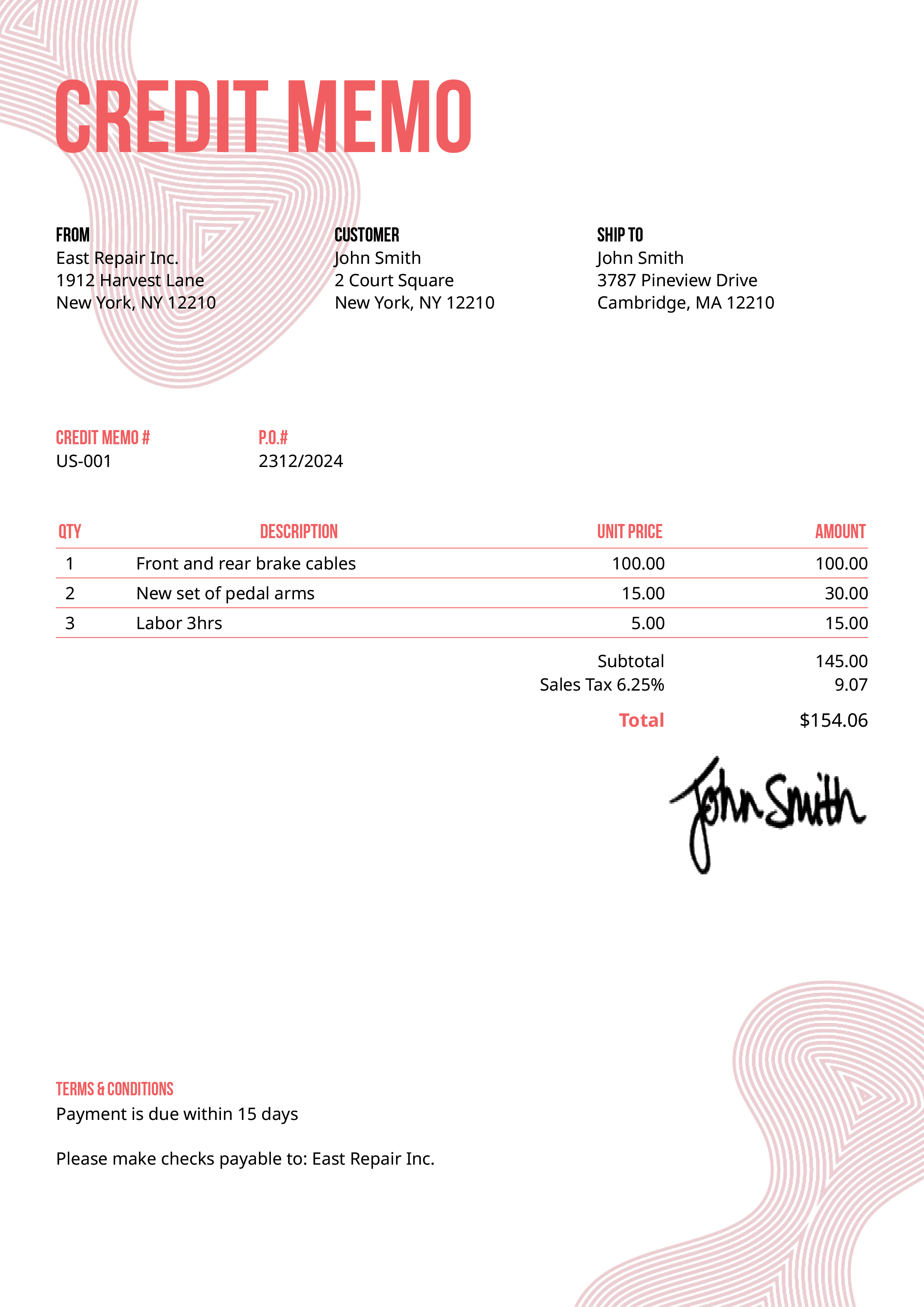 Credit Memo Template Us Blobs Pink 
