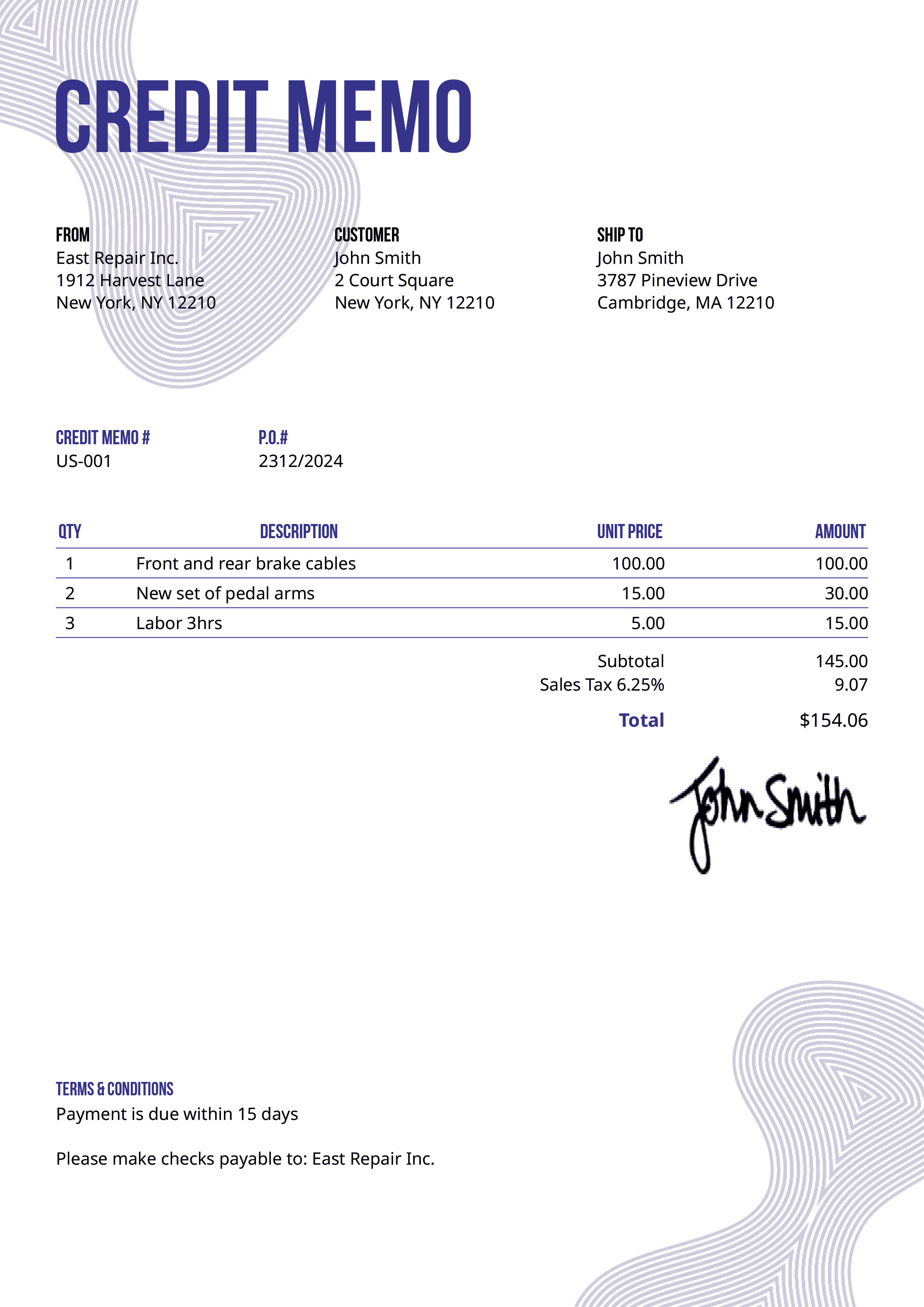 Credit Memo Template Us Blobs Purple 