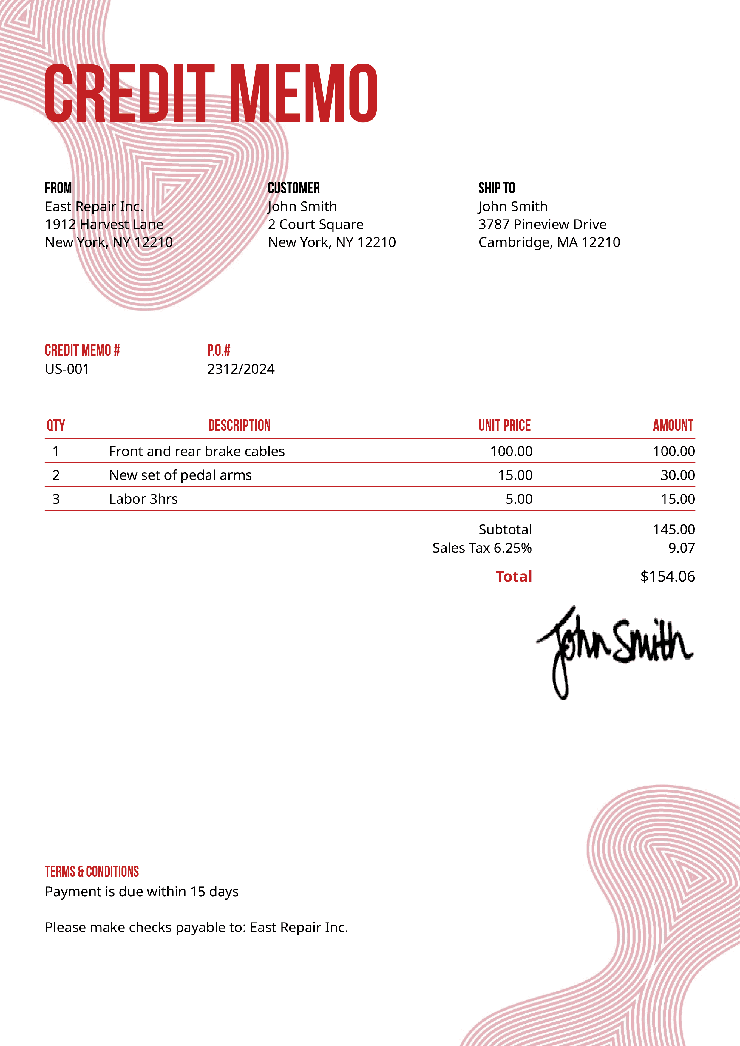 Credit Memo Template Us Blobs Red 