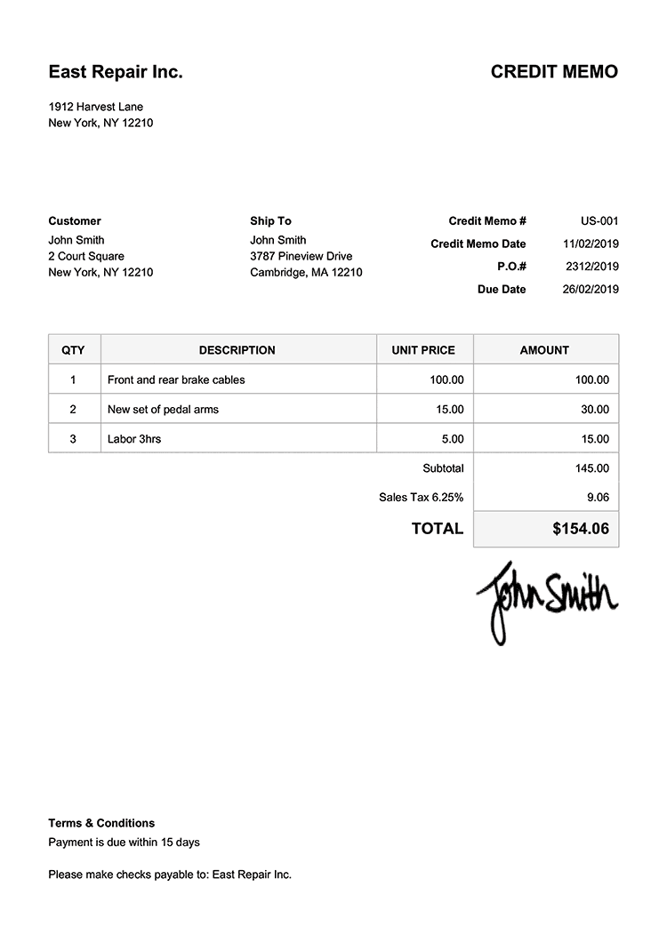 what is a credit memo in quickbooks