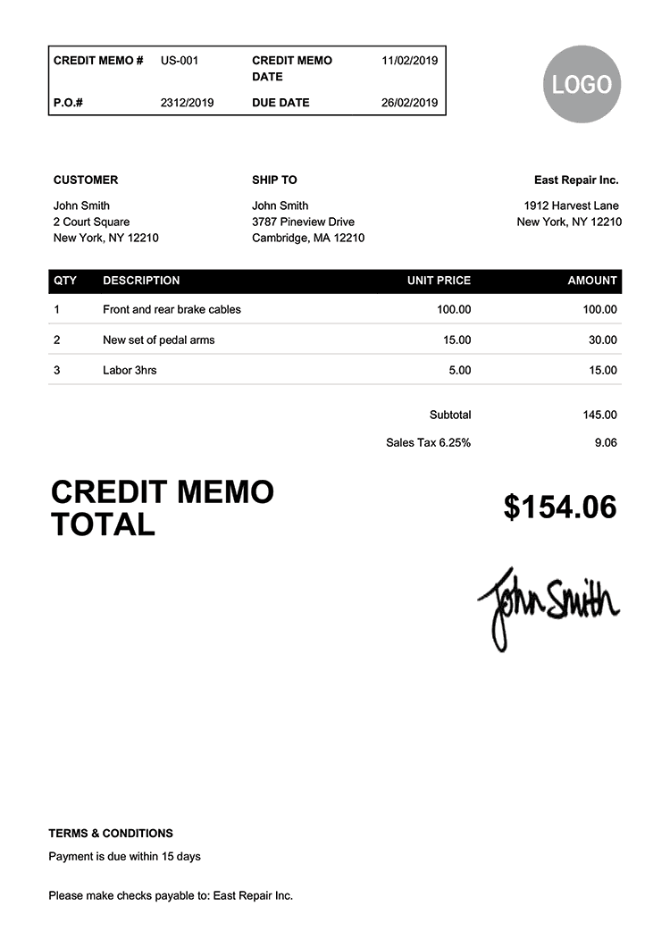 credit memo template