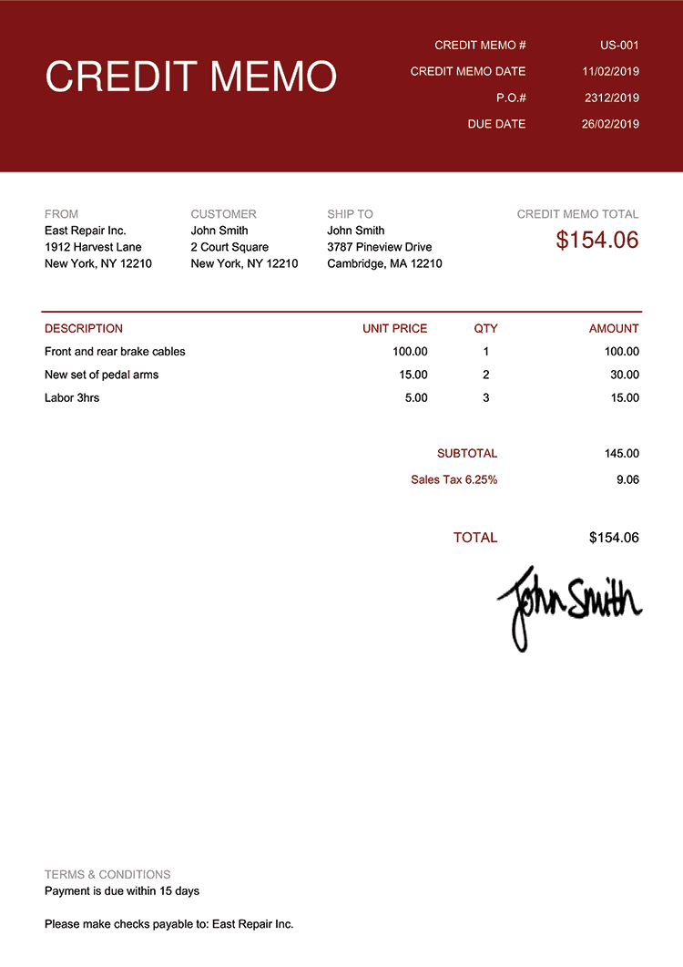 Credit Memo Template Us Contemporary Red 