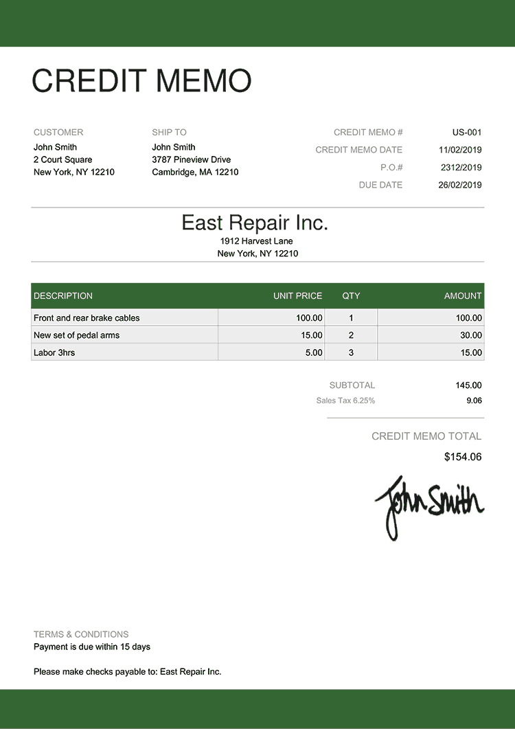 Credit Memo Template