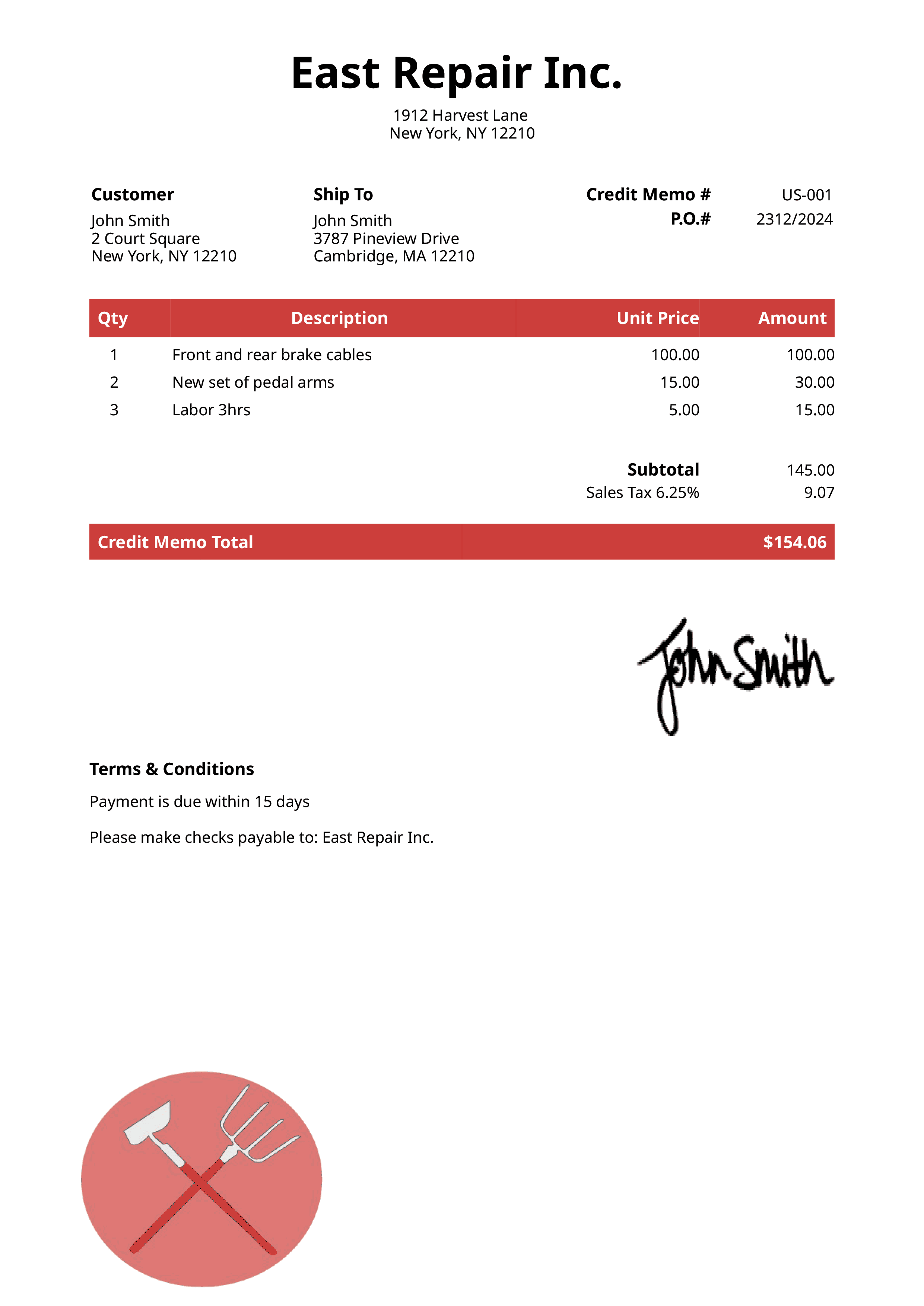 Credit Memo Template Us Farmer Red 