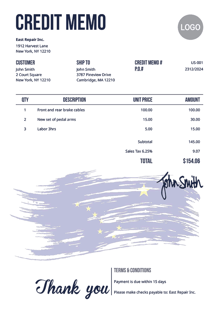 Credit Memo Template Us Flag Of Alaska 