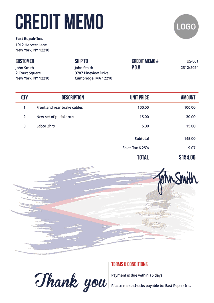 Credit Memo Template Us Flag Of American Samoa 