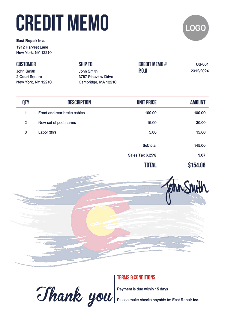 Credit Memo Template Us Flag Of Colorado 