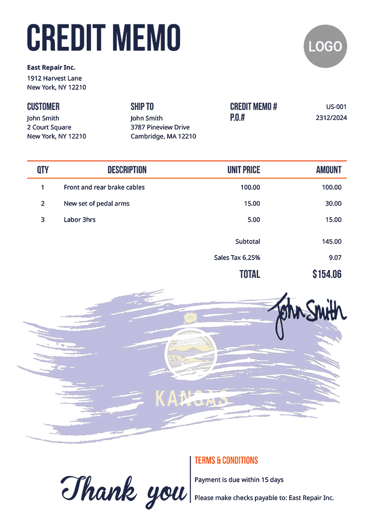 Credit Memo Template Us Flag Of Kansas 