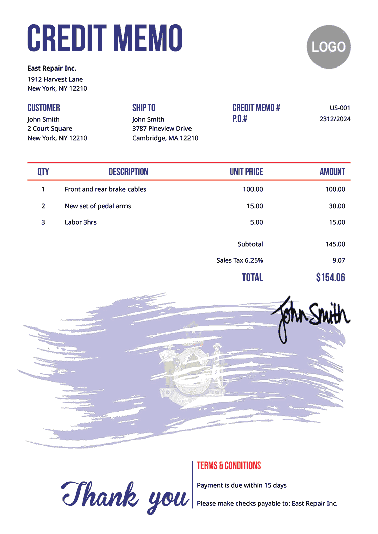Credit Memo Template Us Flag Of Maine 