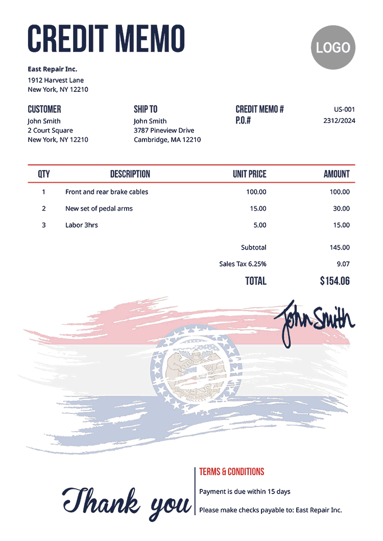 Credit Memo Template Us Flag Of Missouri 