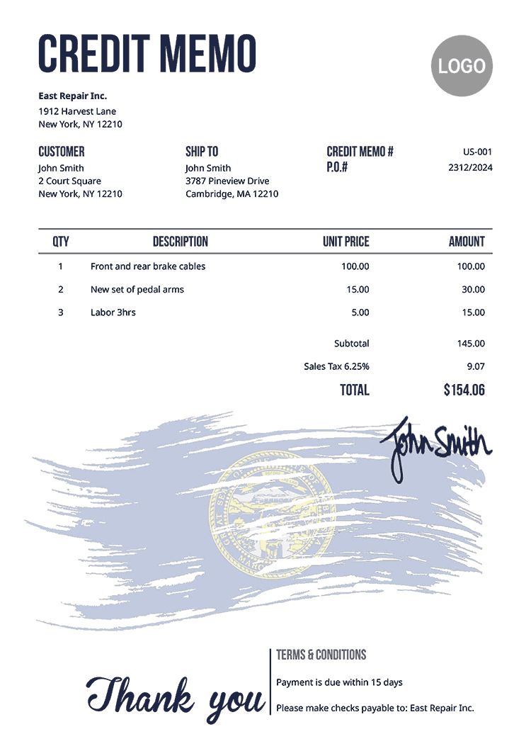 Credit Memo Template Us Flag Of Nebraska 