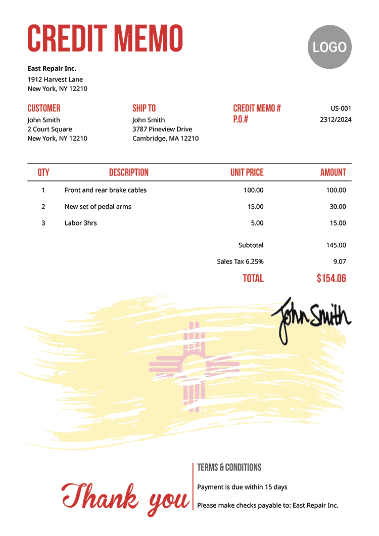 Credit Memo Template Us Flag Of New Mexico 