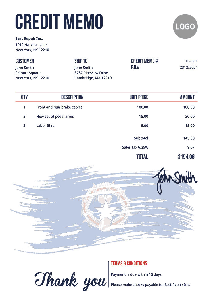 Credit Memo Template Us Flag Of Northern Mariana Islands 