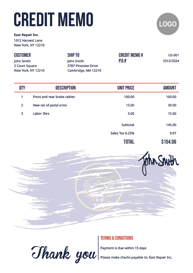 Credit Memo Template Us Flag Of Utah 