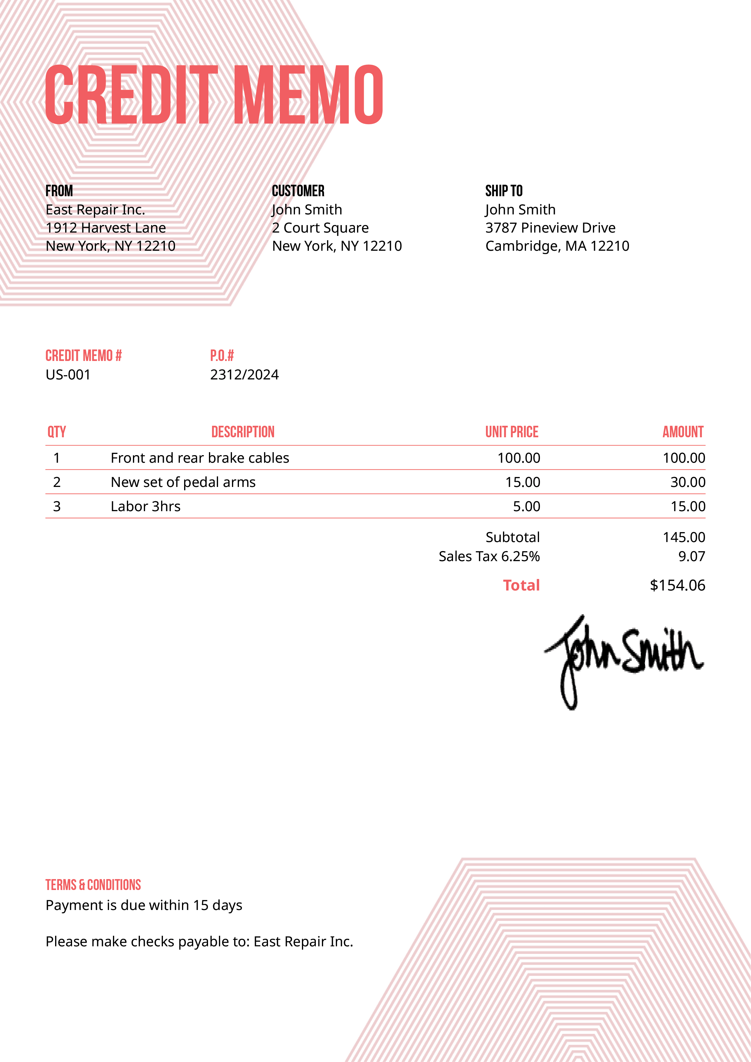 Credit Memo Template Us Hexagons Pink 