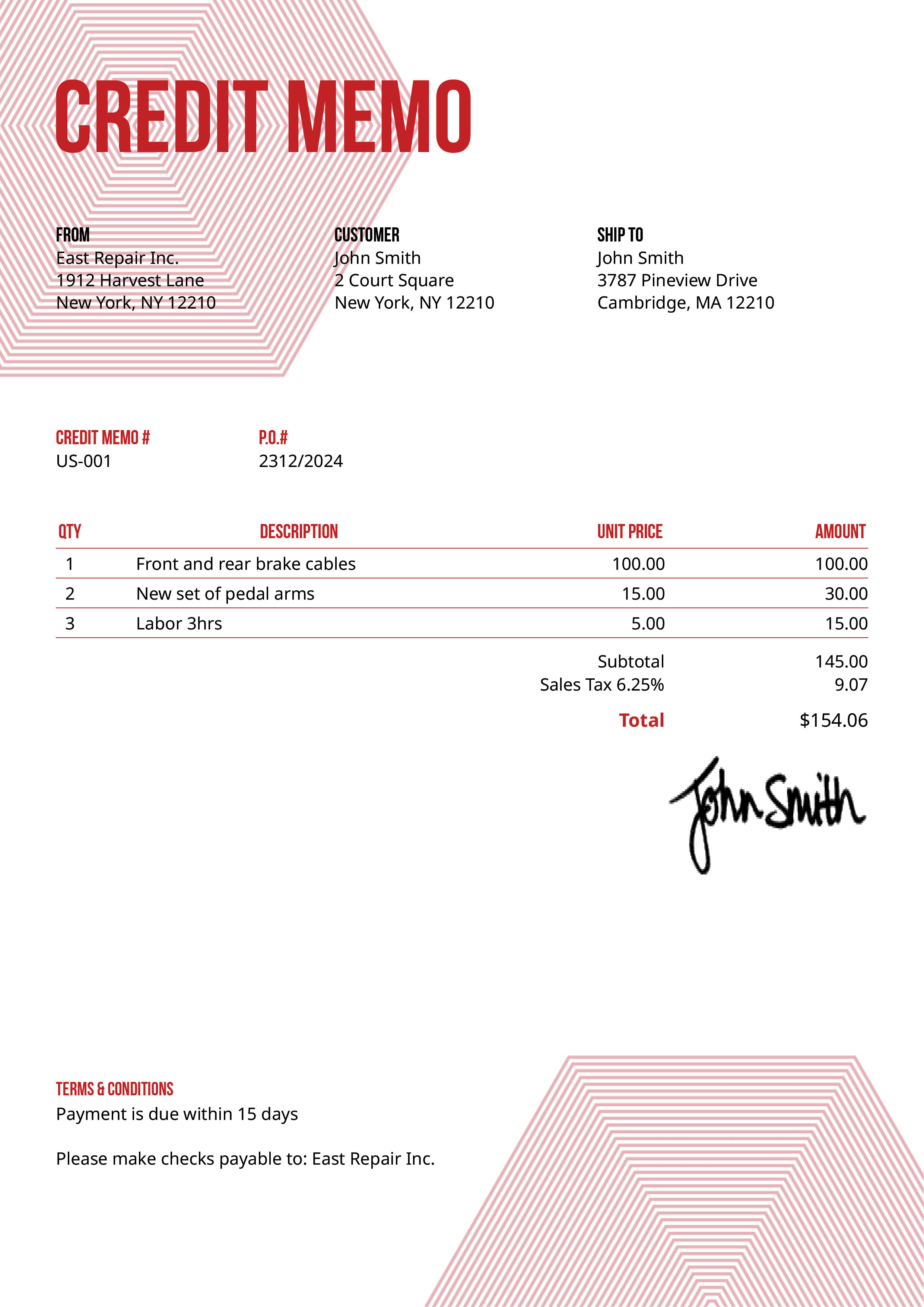 Credit Memo Template Us Hexagons Red 