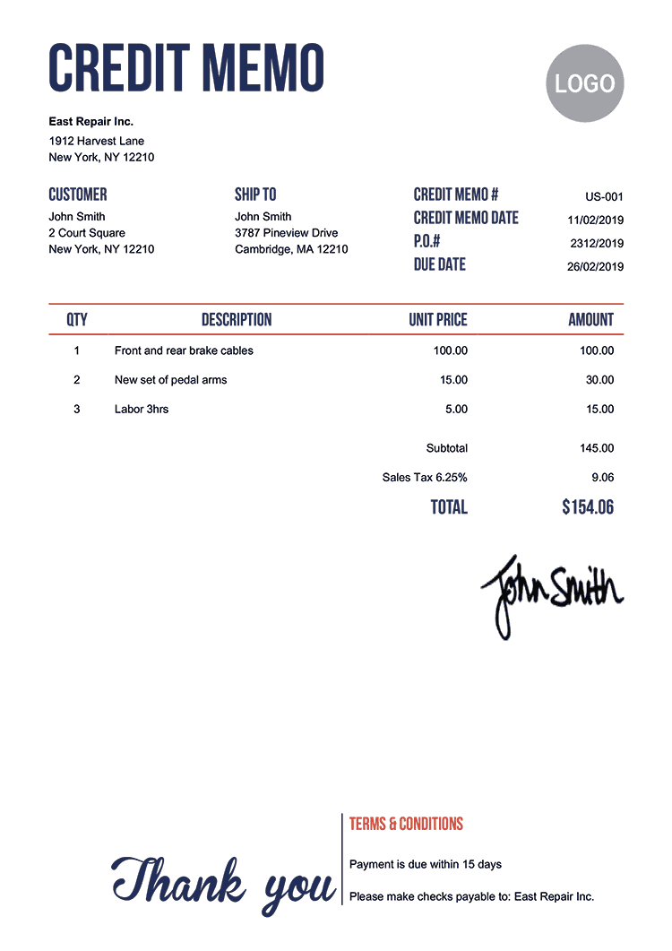 Credit Memo Template Us Neat 