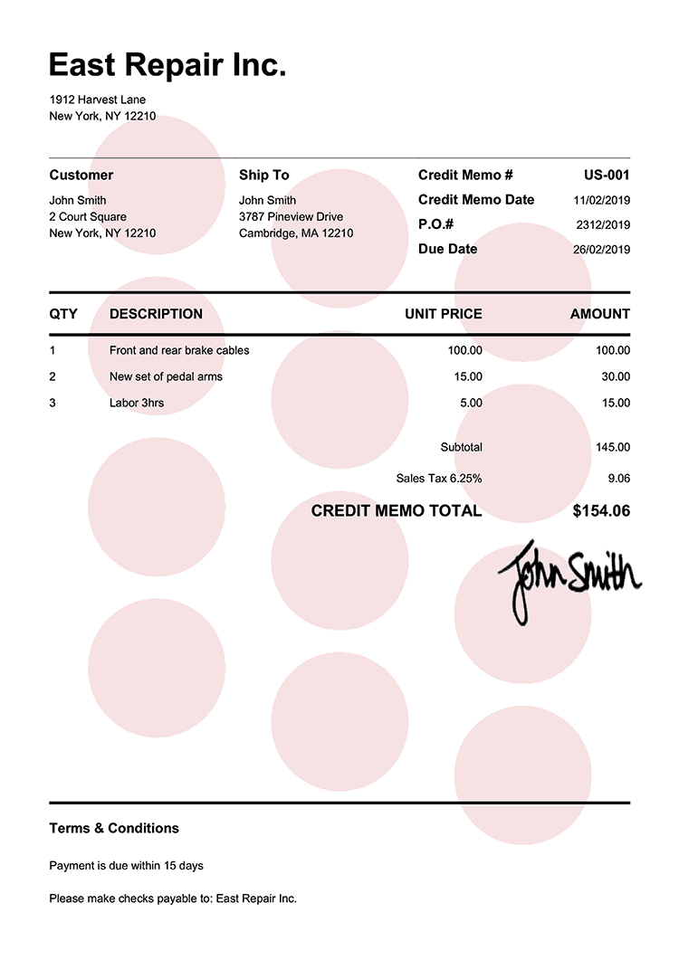 Credit Memo Template Us Pure Red 