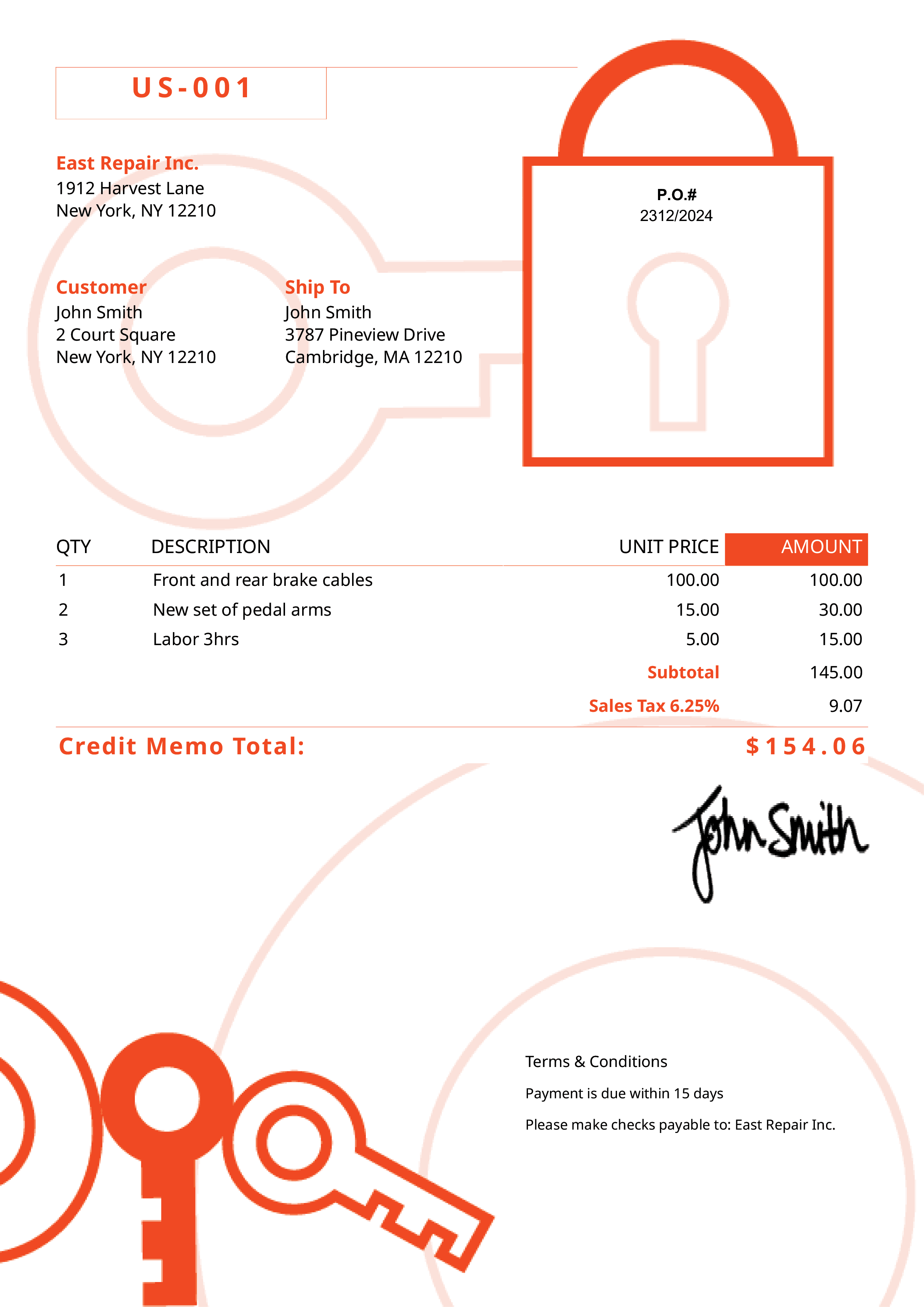 Credit Memo Template Us Secure Orange 