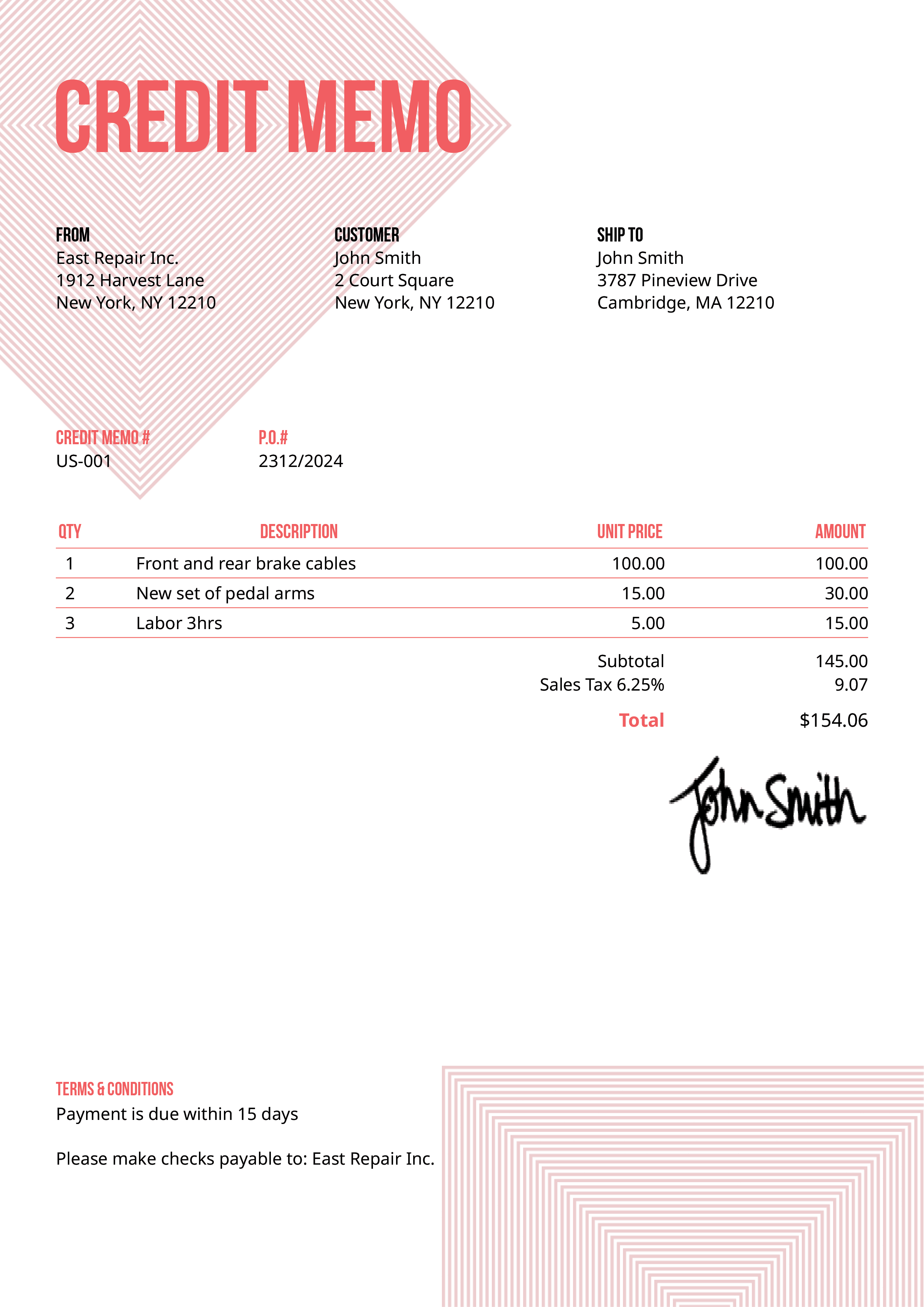 Credit Memo Template Us Squares Pink 