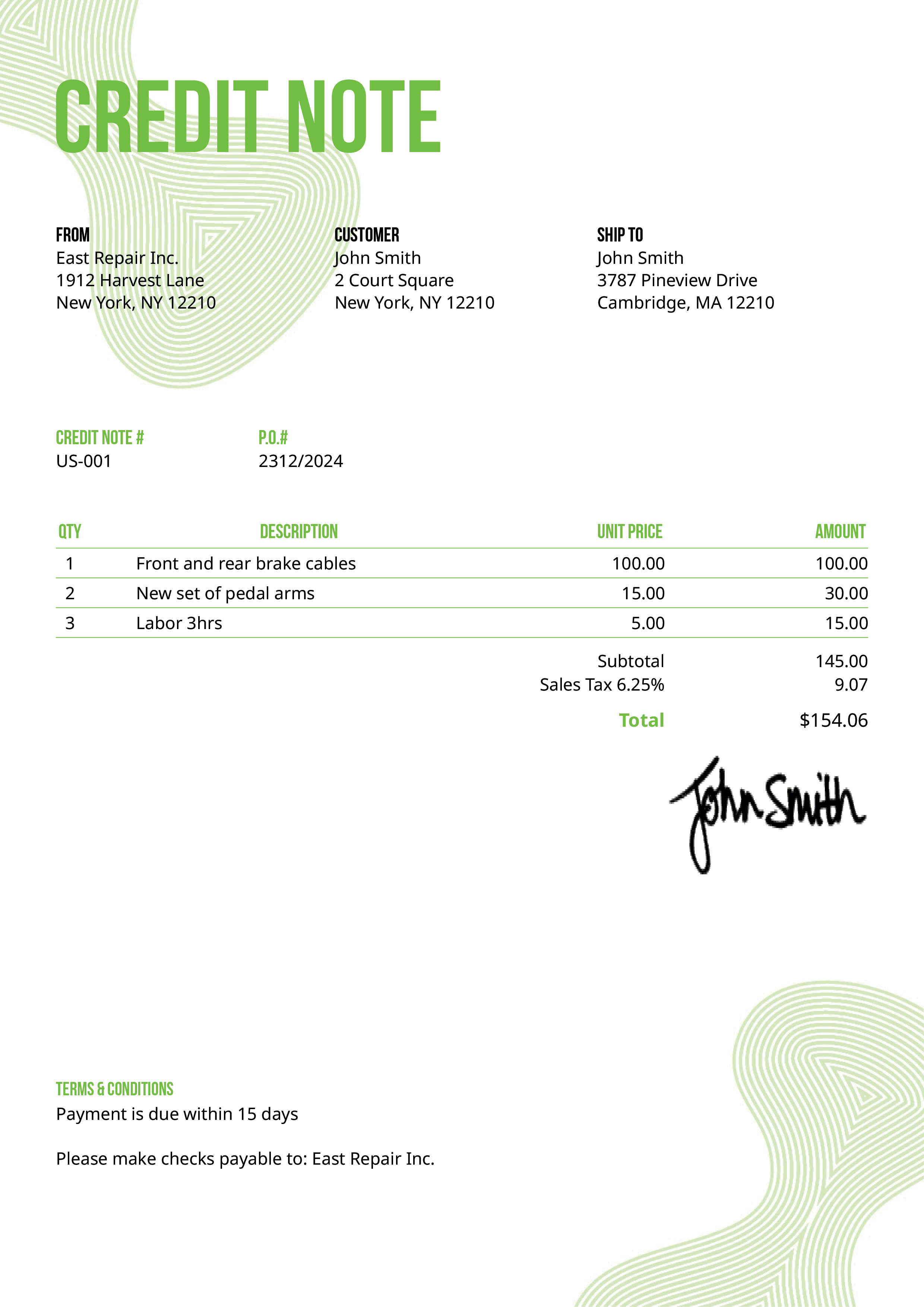 Credit Note Template Us Blobs Green 