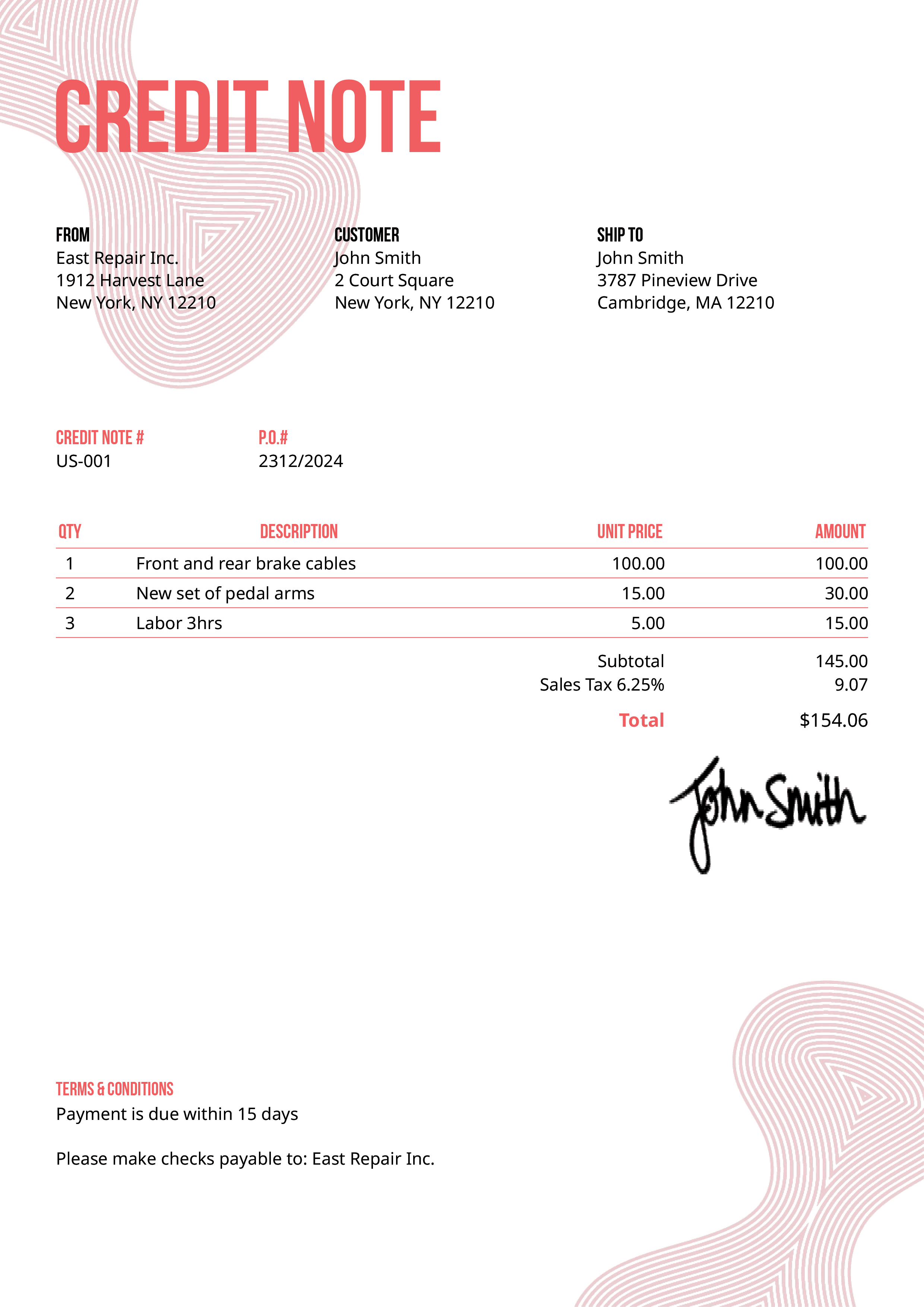 Credit Note Template Us Blobs Pink 