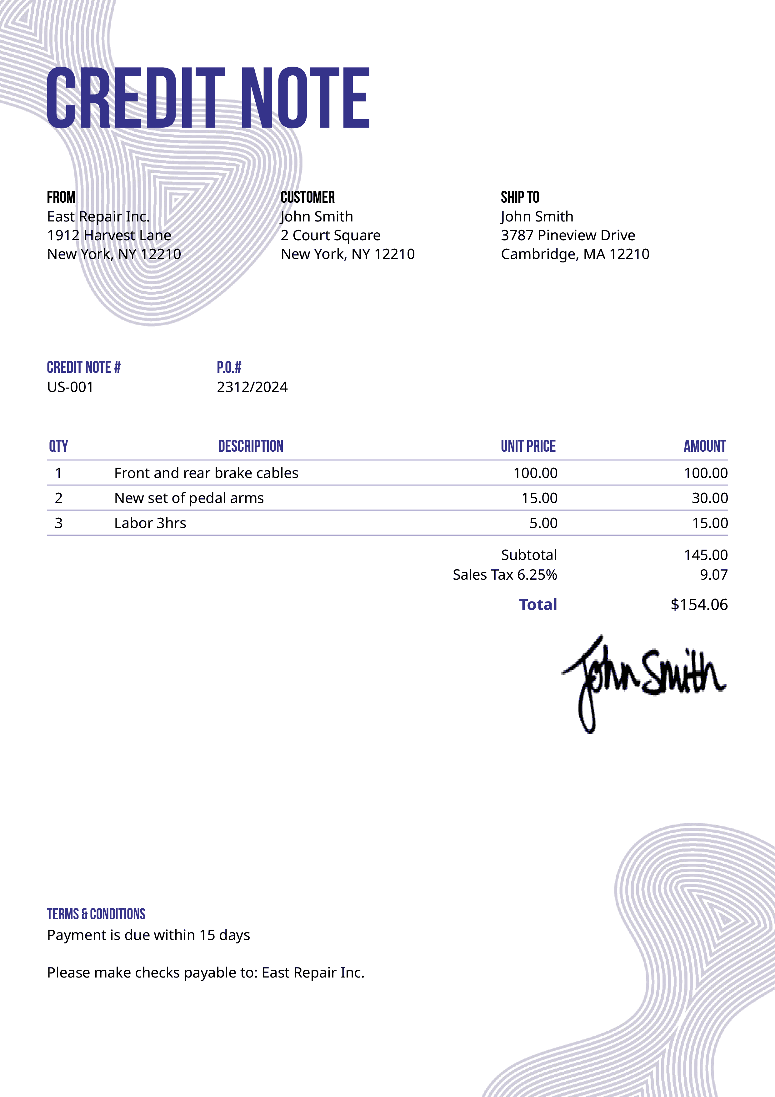 Credit Note Template Us Blobs Purple 
