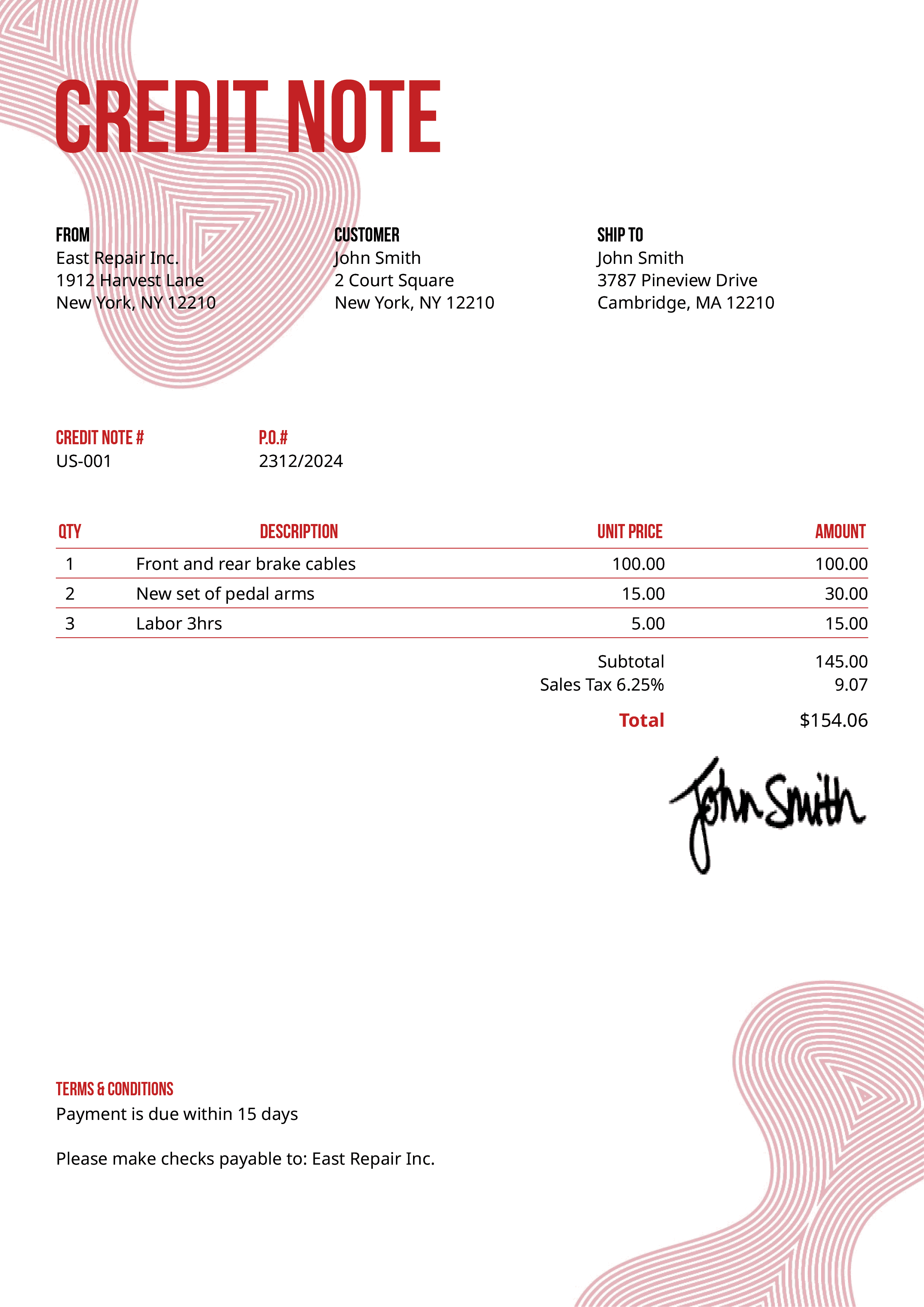 Credit Note Template Us Blobs Red 
