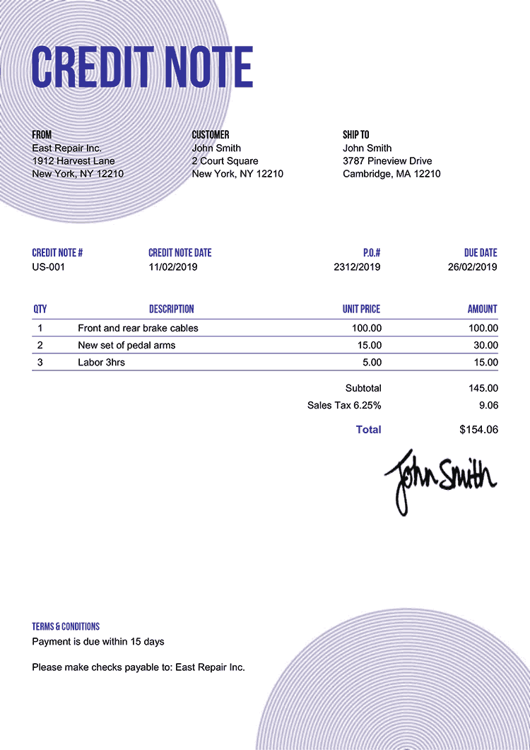 Credit Note Template Us Circles Purple 