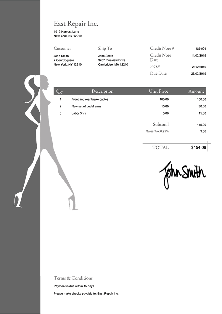 Credit Note Template Us Fashionista Gray 