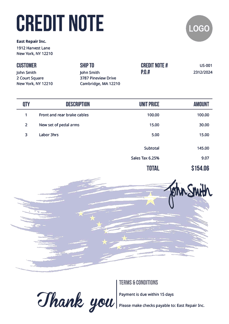 Credit Note Template Us Flag Of Alaska 