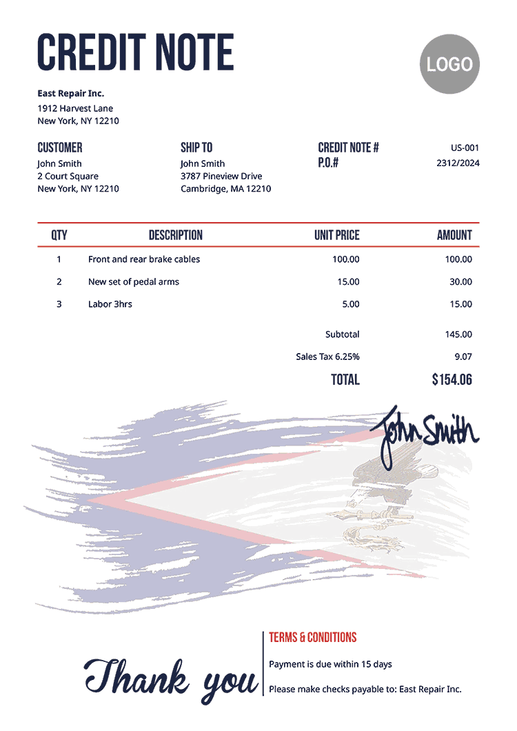 Credit Note Template Us Flag Of American Samoa 