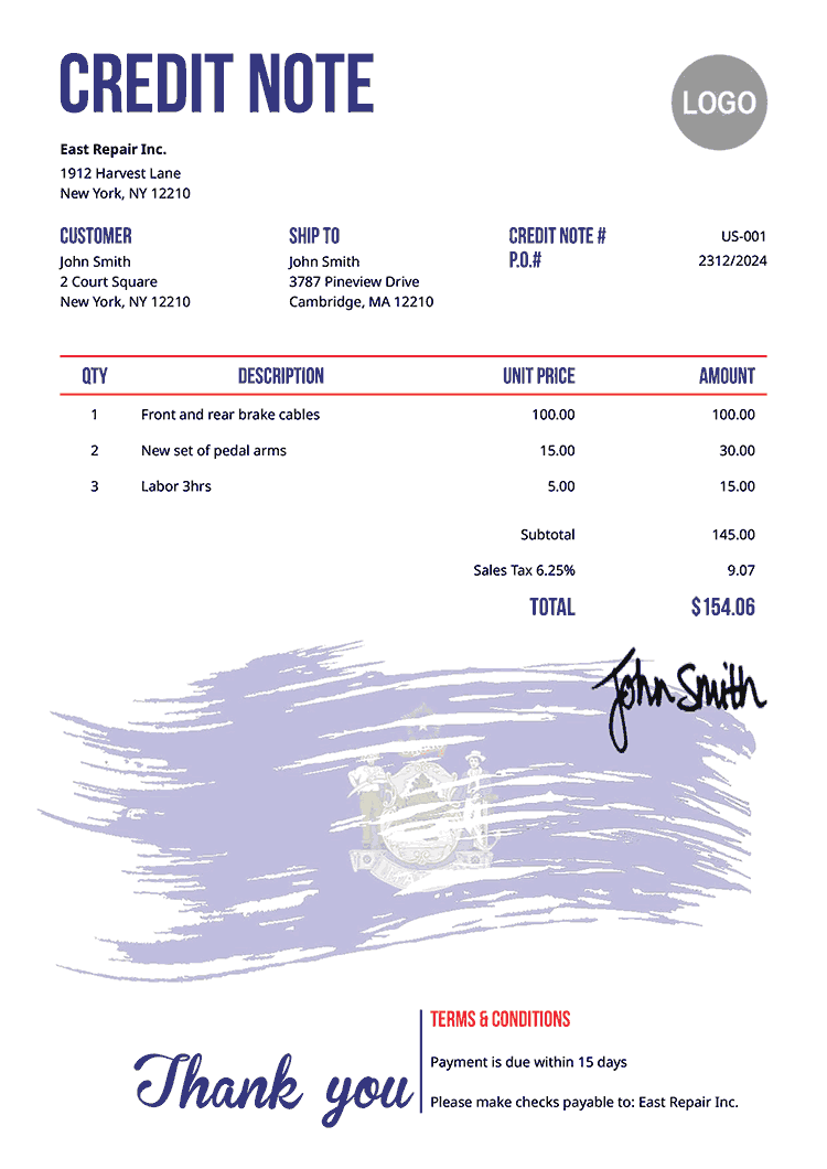Credit Note Template Us Flag Of Maine 