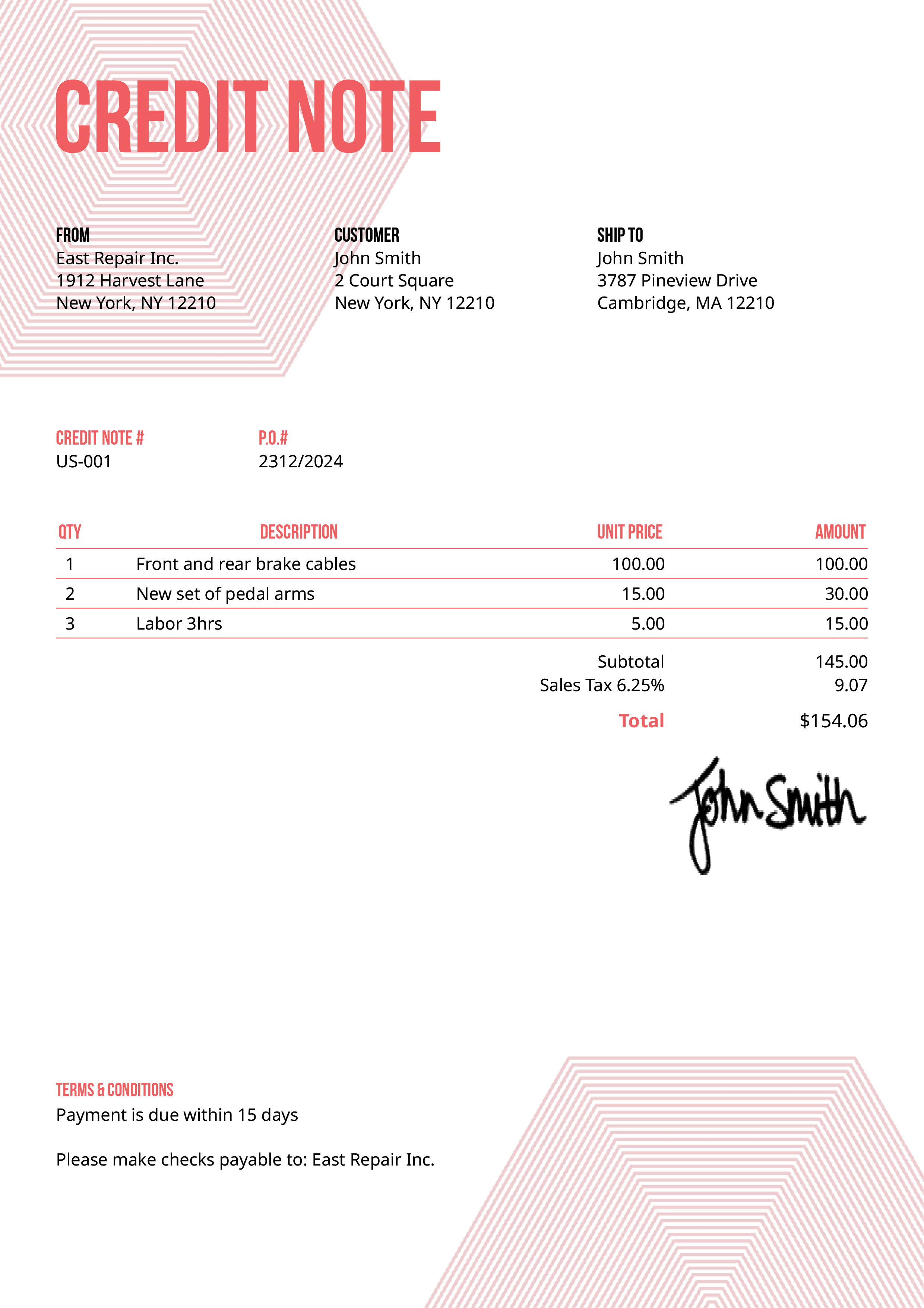 Credit Note Template Us Hexagons Pink 