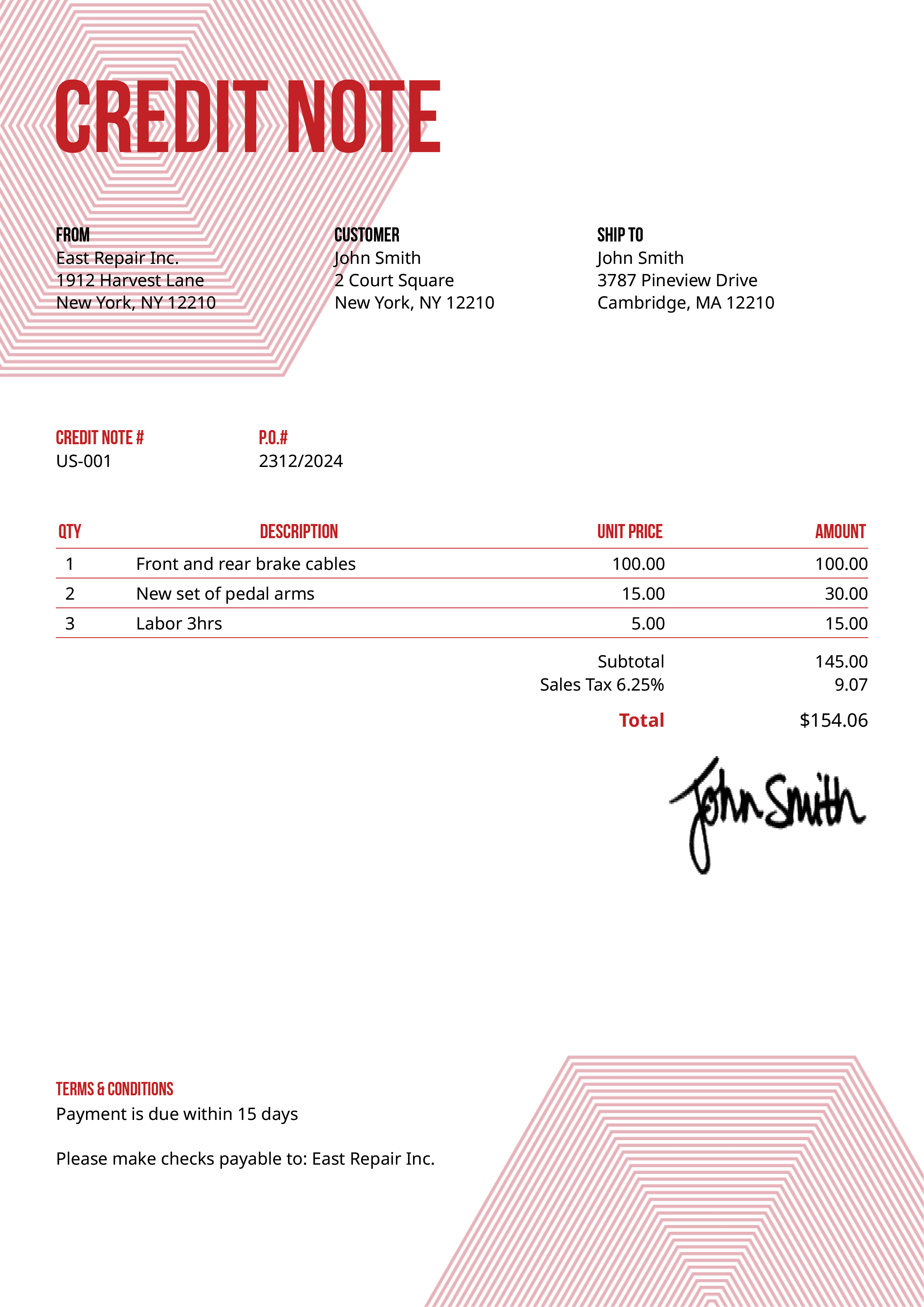 Credit Note Template Us Hexagons Red 