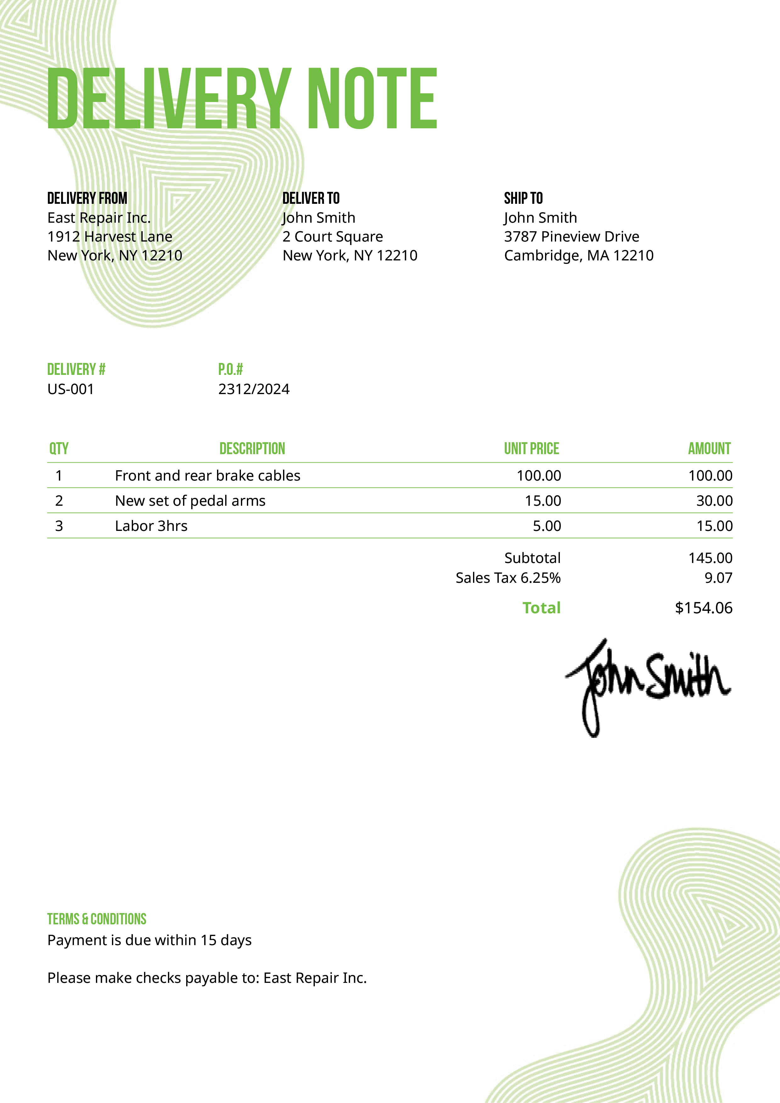 Delivery Note Template Us Blobs Green 