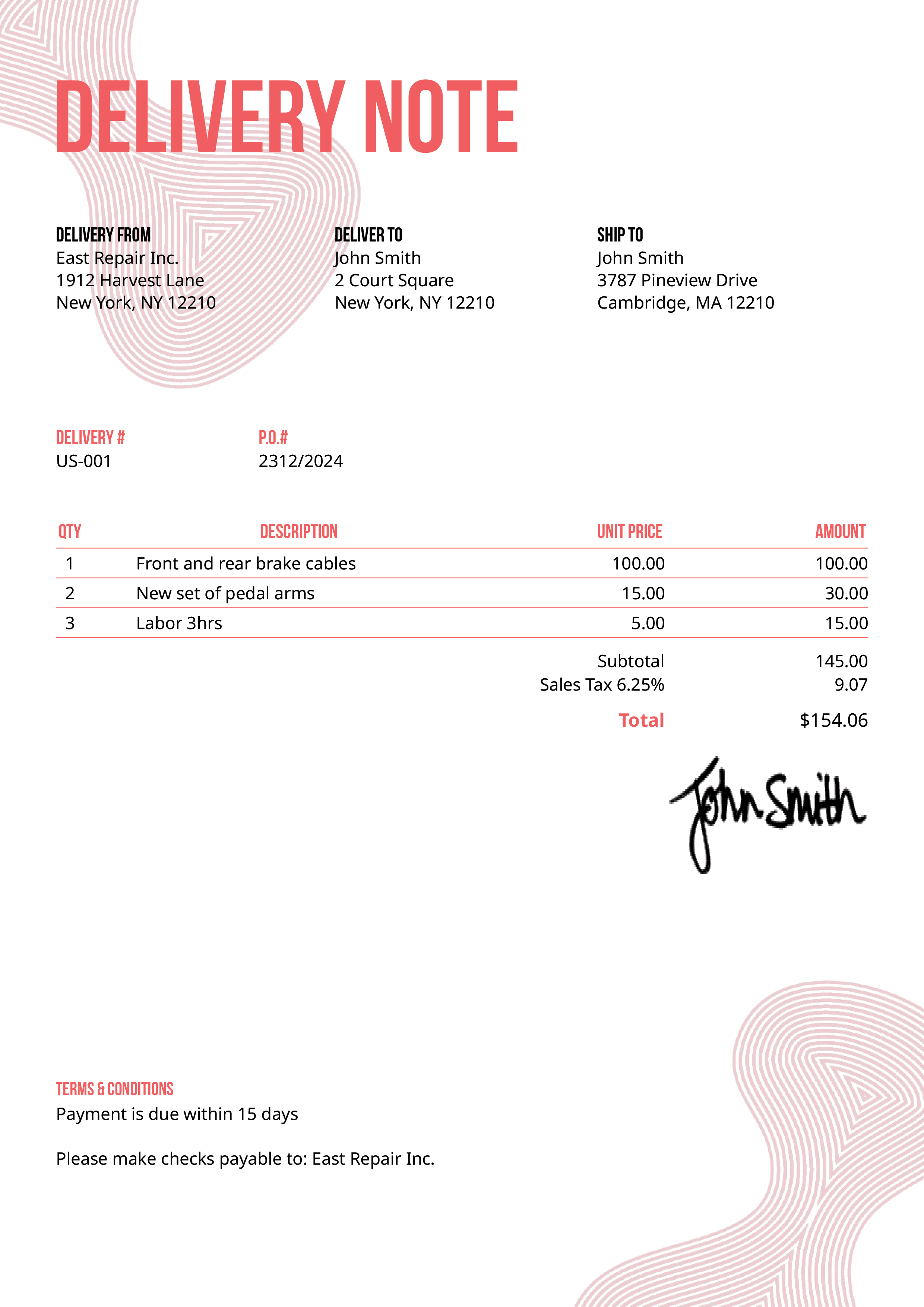 Delivery Note Template Us Blobs Pink 