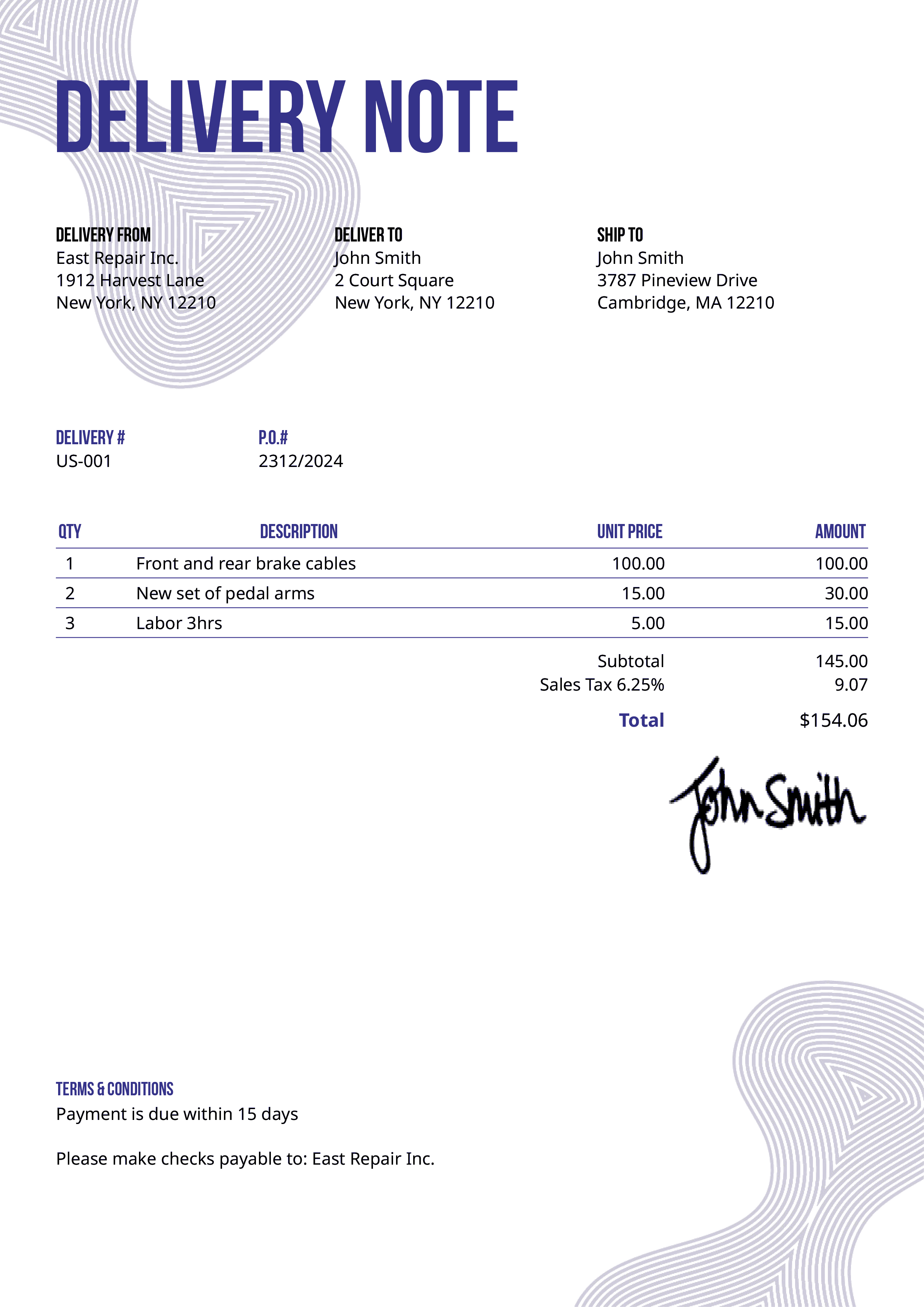 Delivery Note Template Us Blobs Purple 