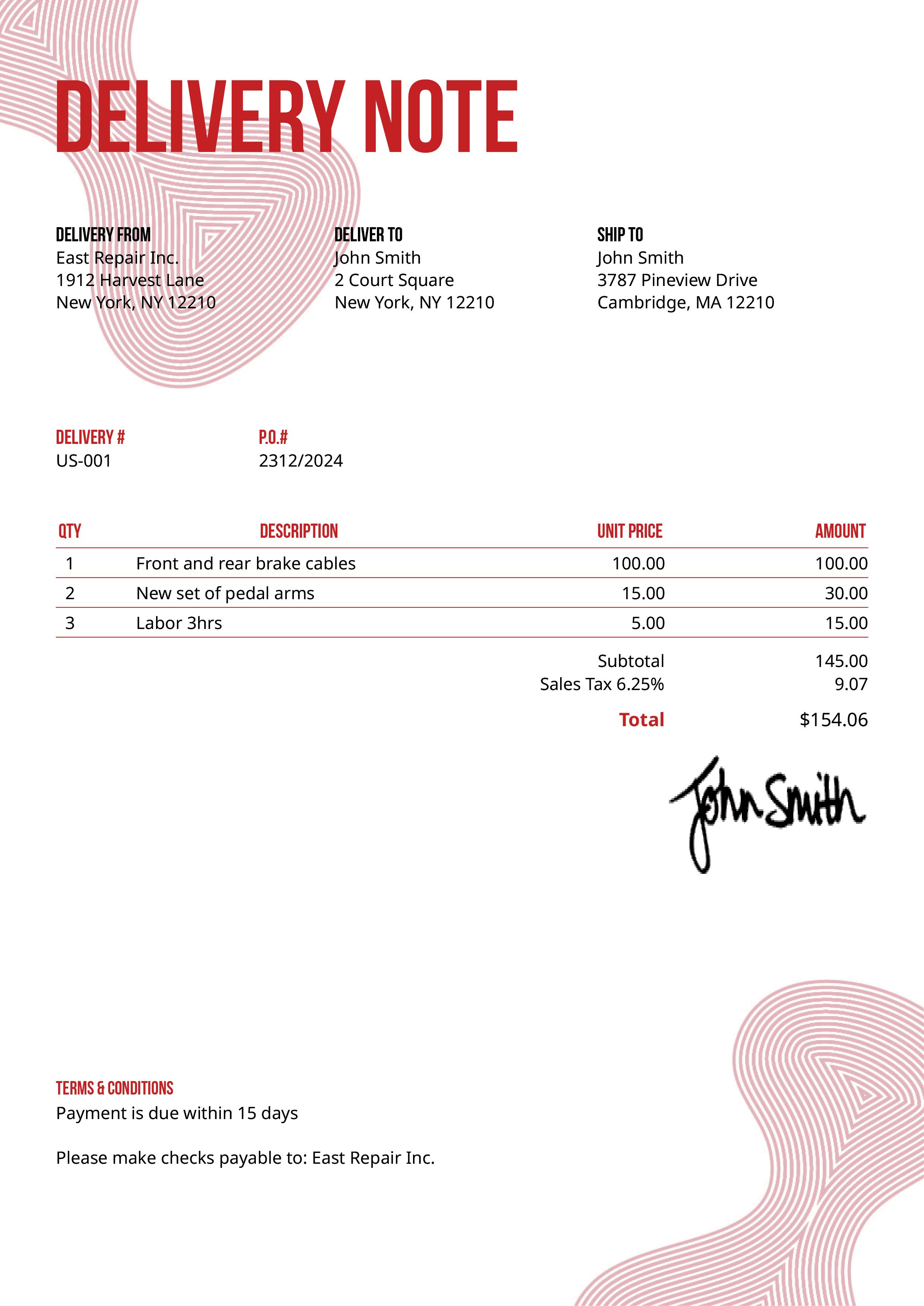 Delivery Note Template Us Blobs Red 