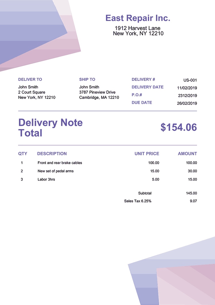 Delivery Note Template Us Bubblegum 