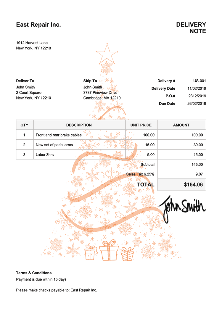 Delivery Note Template Us Christmas Tree Orange 