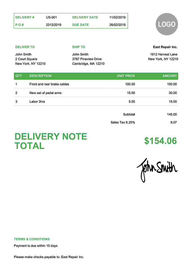 Delivery Note Template Us Clean Green 