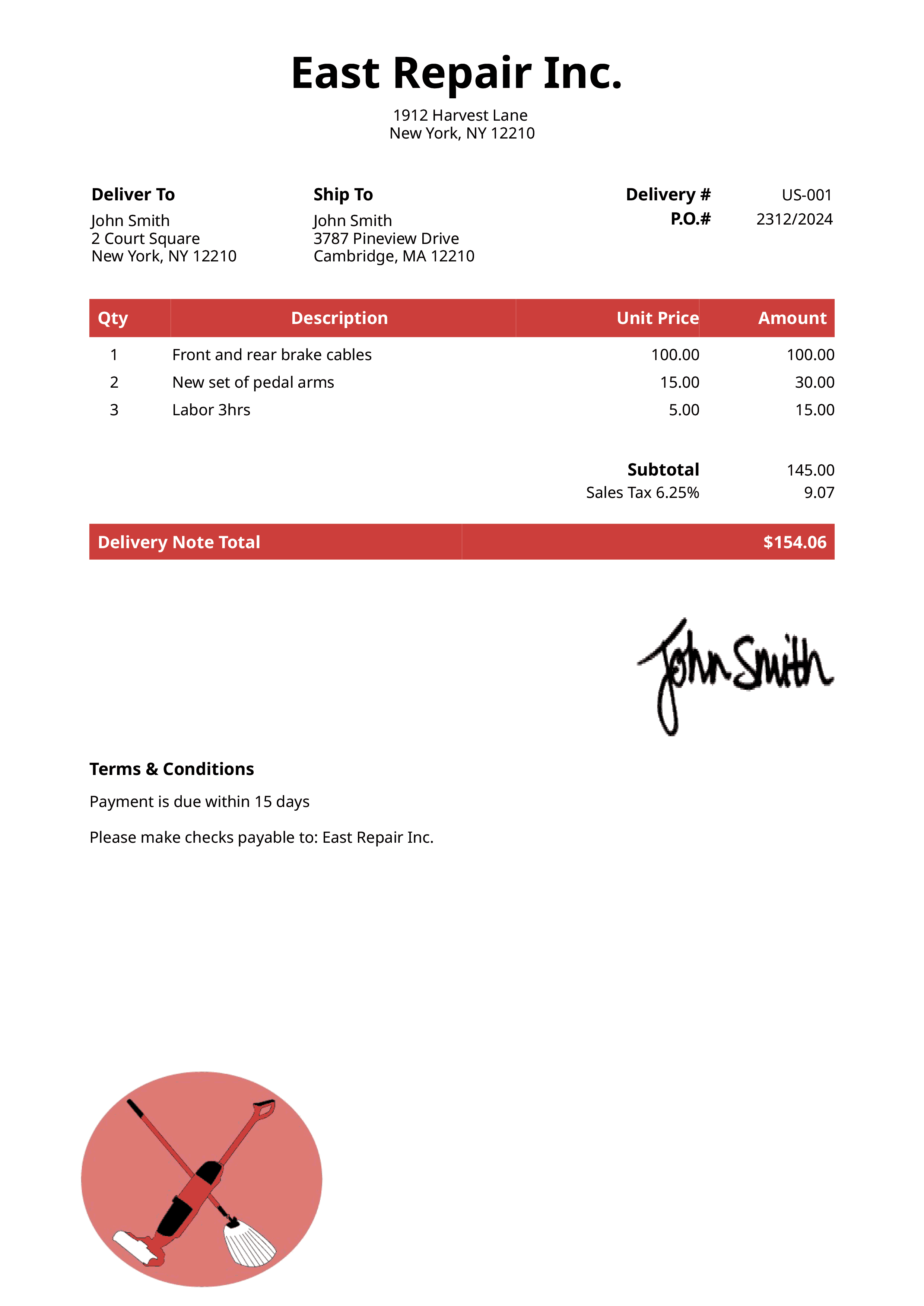 Delivery Note Template Us Cleaner Red 