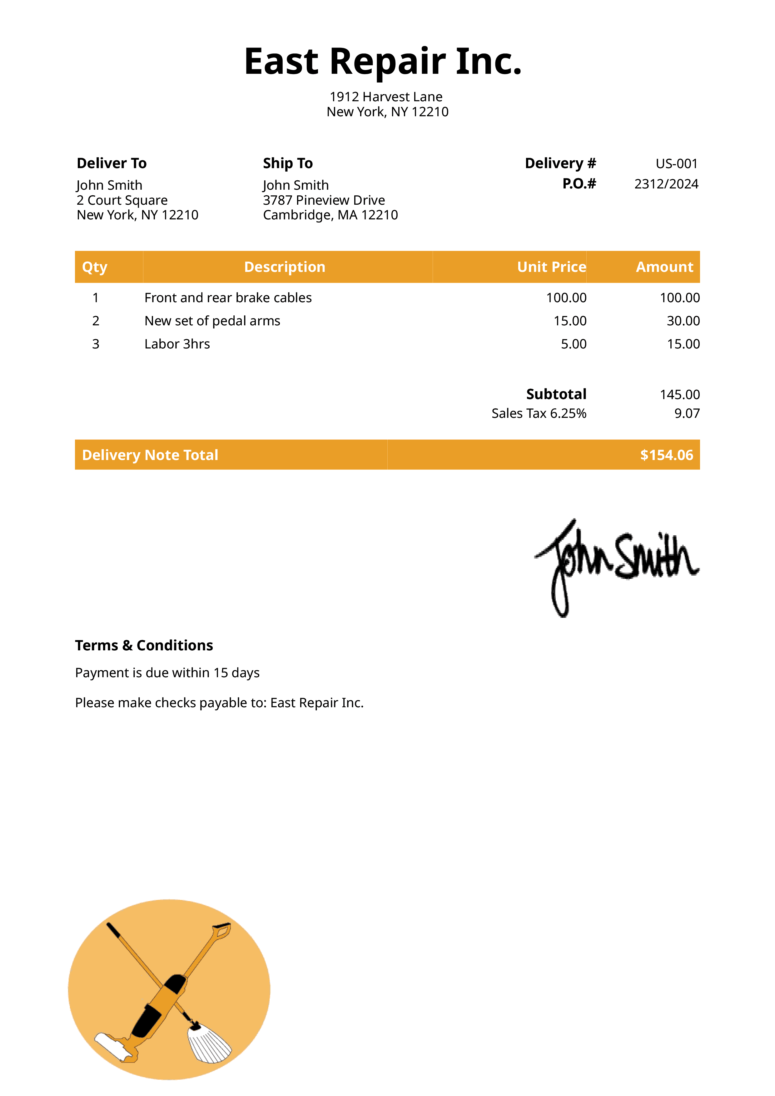 Delivery Note Template Us Cleaner Yellow 